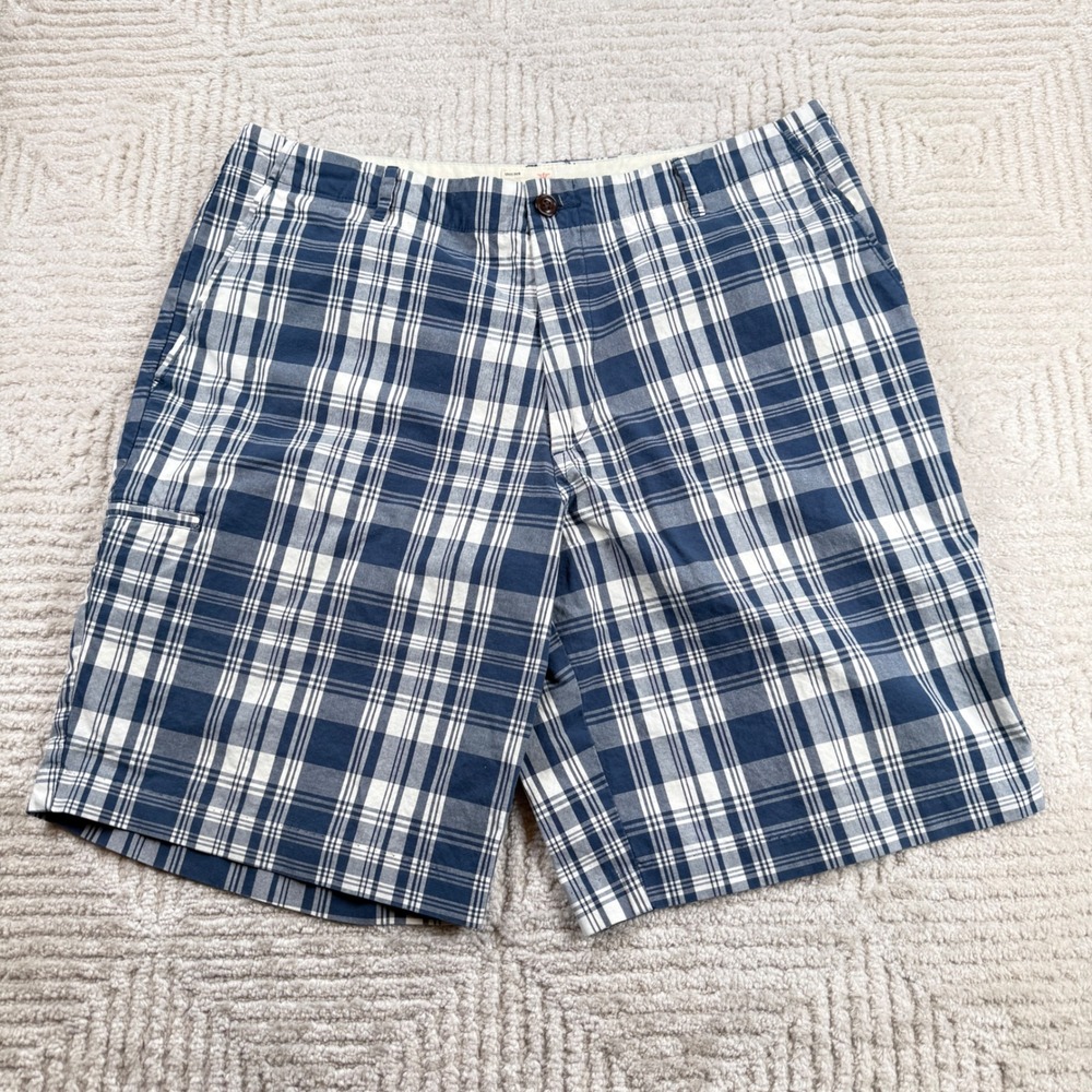 Dockers Plaid Shorts Men 36 Blue White Cotton Summer Nautical Preppy Frat Resort